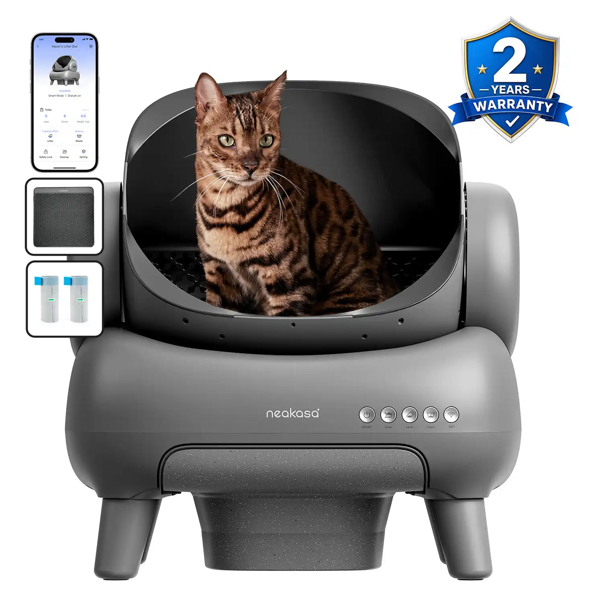 Cat sitting inside the Neakasa M1 open-top self-cleaning litter box